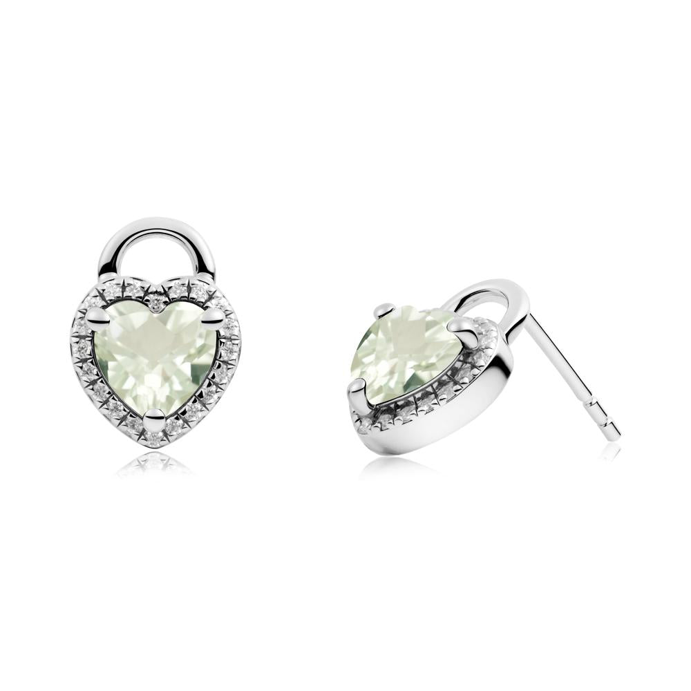 Heart Shaped Green Amethyst Halo Stud Earrings - LUO Jewelry #metal_18k white gold