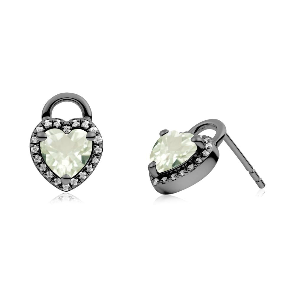 Heart Shaped Green Amethyst Halo Stud Earrings - LUO Jewelry #metal_black finish sterling silver