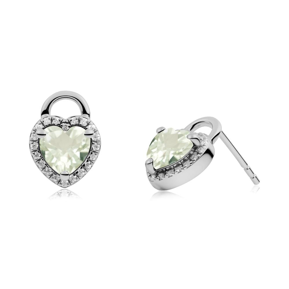 Heart Shaped Green Amethyst Halo Stud Earrings - LUO Jewelry #metal_platinum