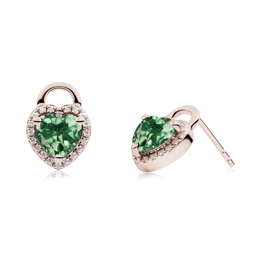 Heart Shaped Green Sapphire Halo Stud Earrings - LUO Jewelry #metal_14k rose gold