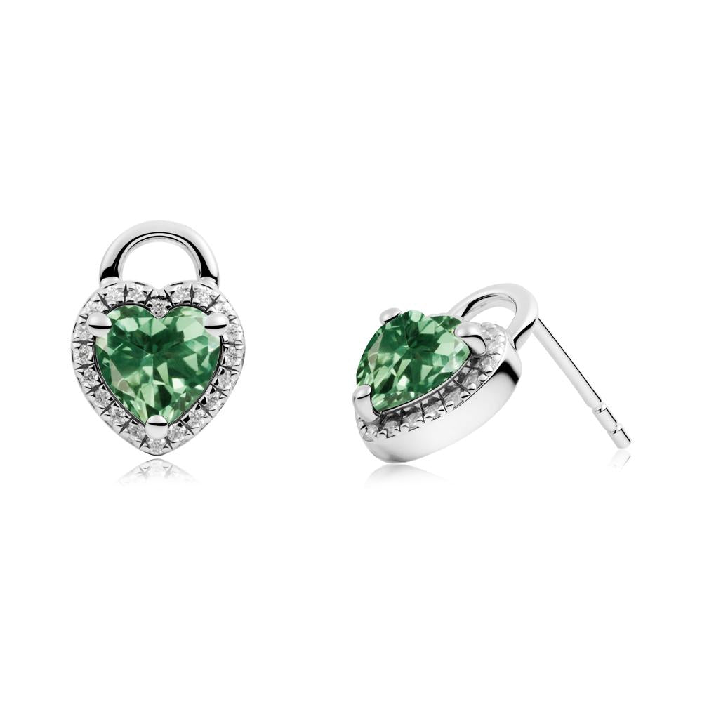 Heart Shaped Green Sapphire Halo Stud Earrings - LUO Jewelry #metal_14k white gold