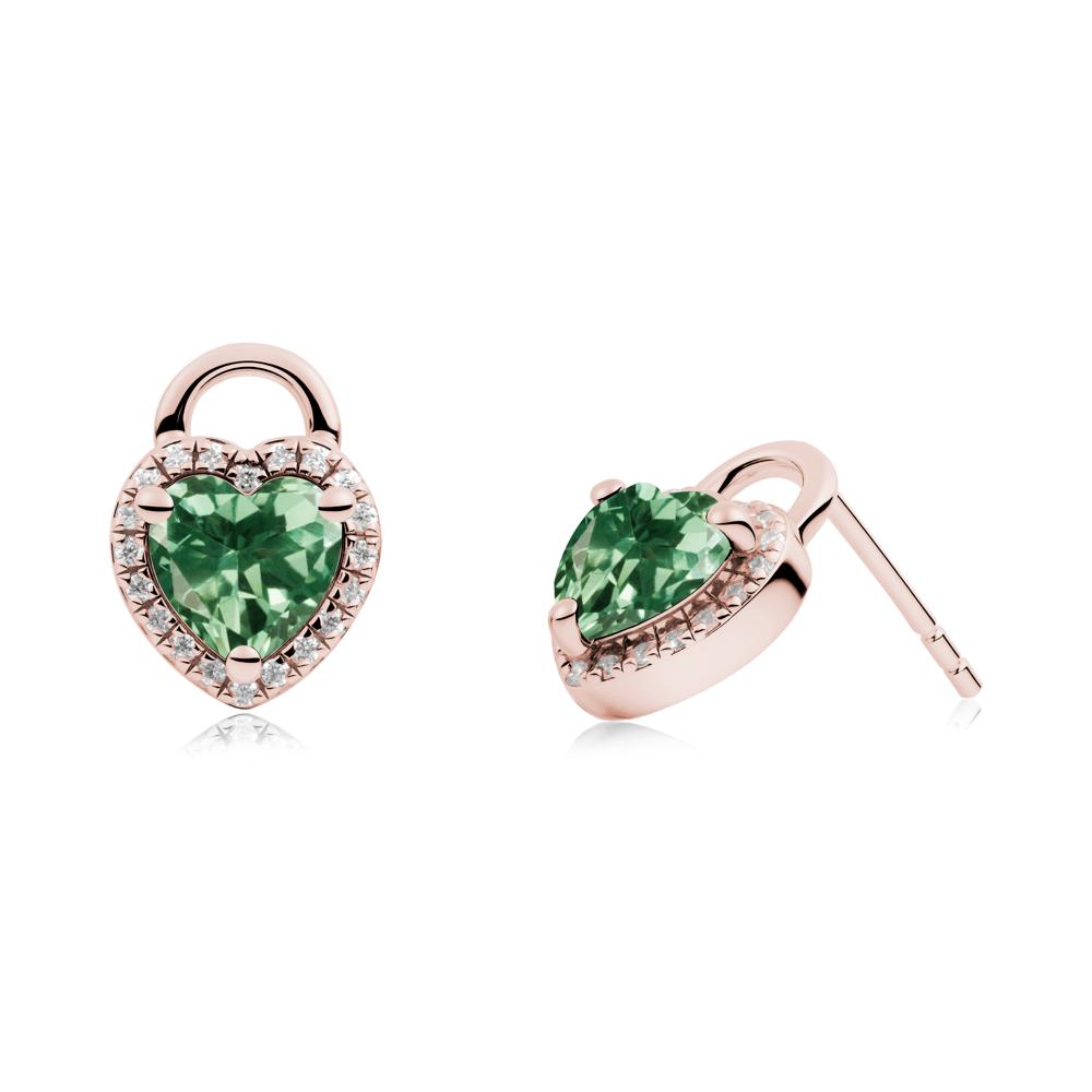 Heart Shaped Green Sapphire Halo Stud Earrings - LUO Jewelry #metal_18k rose gold