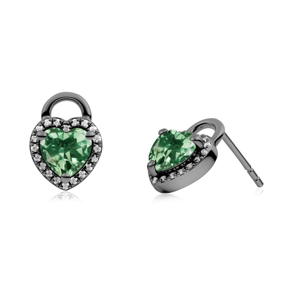 Heart Shaped Green Sapphire Halo Stud Earrings - LUO Jewelry #metal_black finish sterling silver