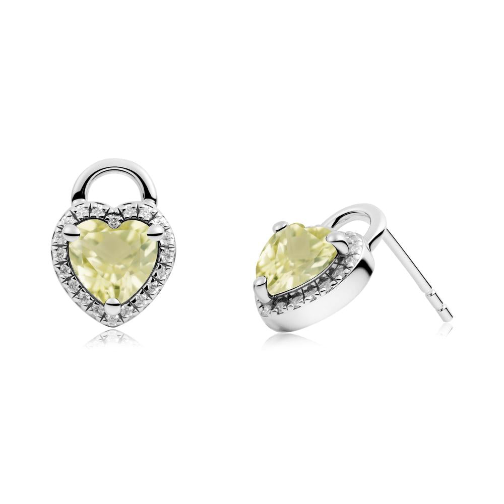 Heart Shaped Lemon Quartz Halo Earrings - LUO Jewelry #metal_14k white gold
