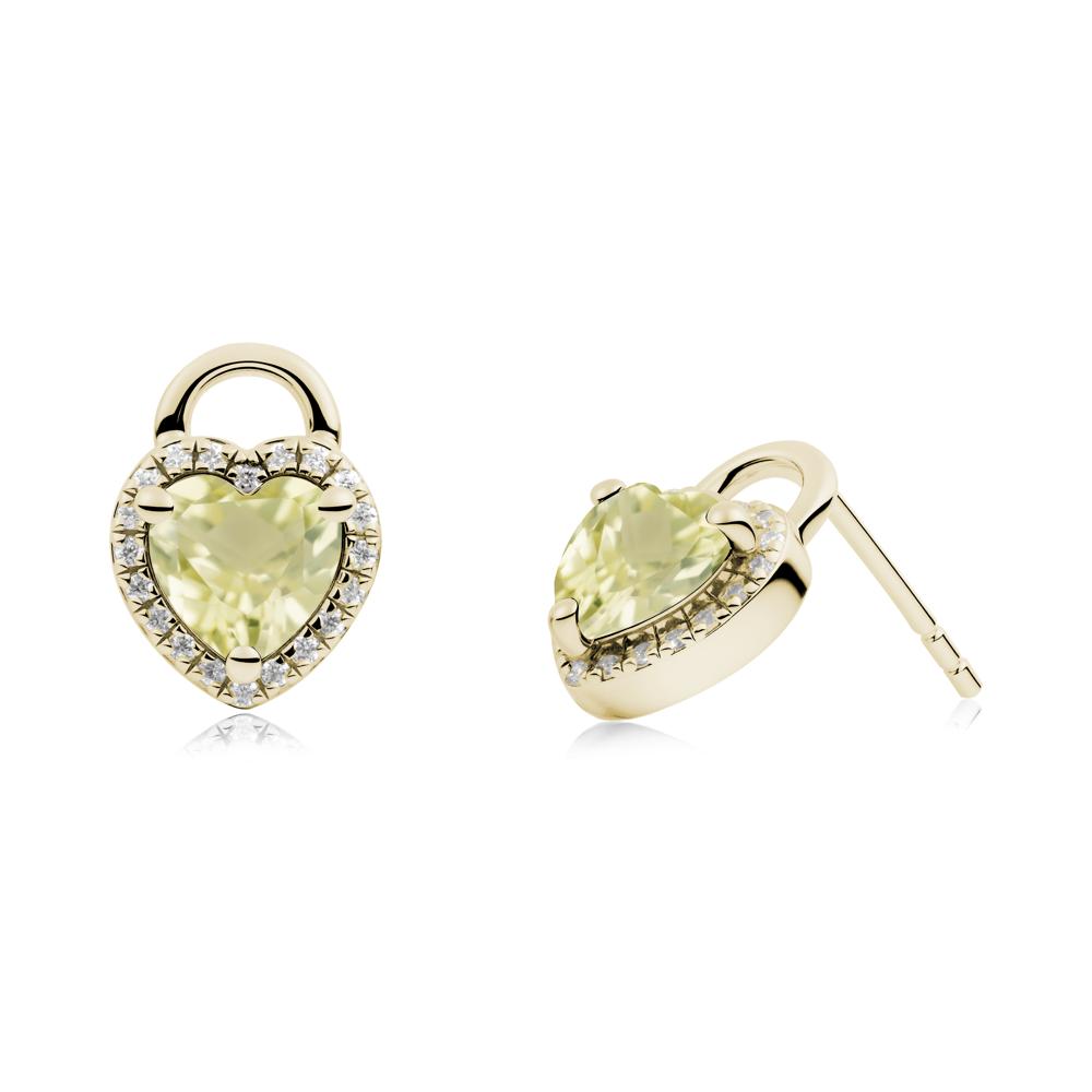 Heart Shaped Lemon Quartz Halo Earrings - LUO Jewelry #metal_14k yellow gold