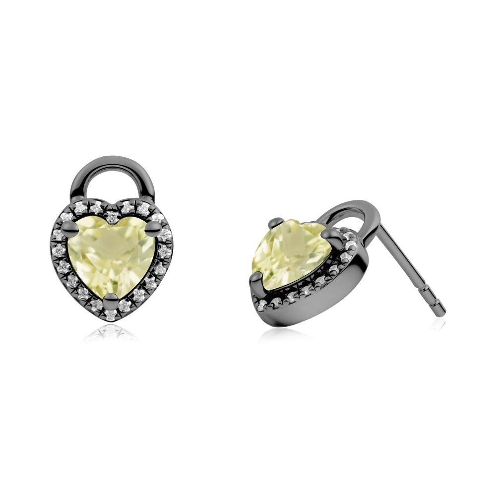 Heart Shaped Lemon Quartz Halo Earrings - LUO Jewelry #metal_black finish sterling silver