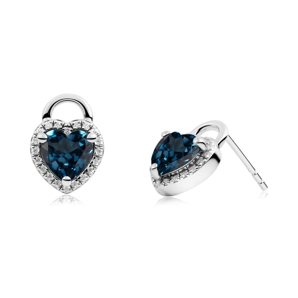 Heart Shaped London Blue Topaz Halo Stud Earrings - LUO Jewelry #metal_14k white gold