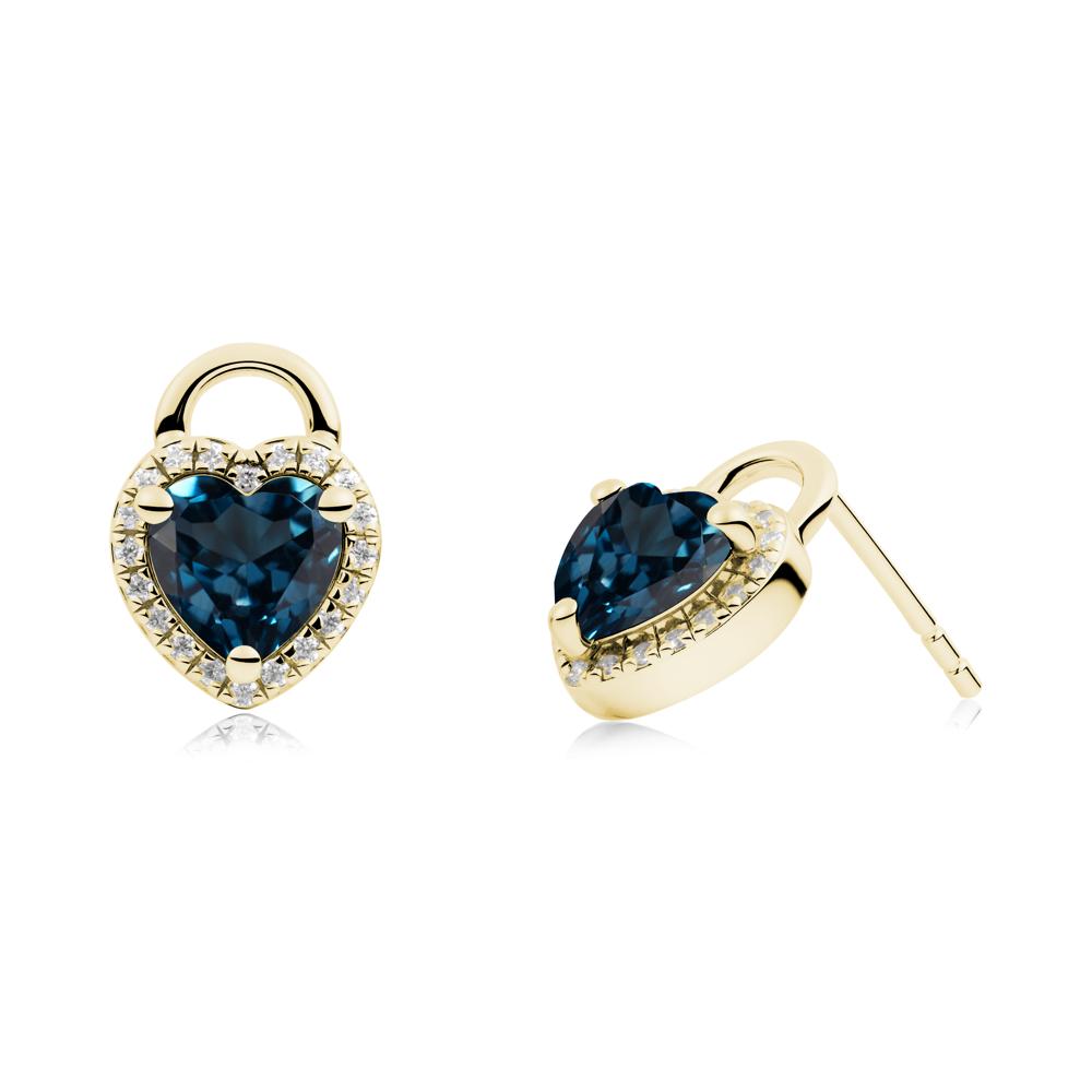 Heart Shaped London Blue Topaz Halo Stud Earrings - LUO Jewelry #metal_18k yellow gold