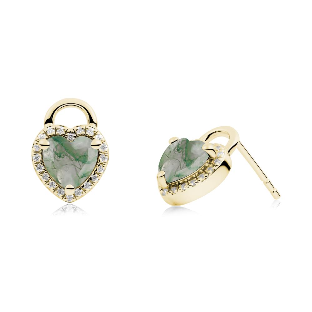 Heart Shaped Moss Agate Halo Stud Earrings - LUO Jewelry #metal_18k yellow gold