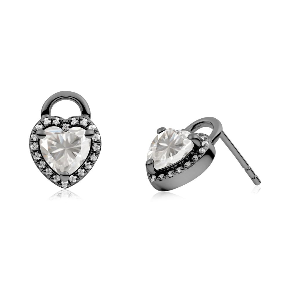 Heart Shaped Moissanite Halo Stud Earrings - LUO Jewelry #metal_black finish sterling silver