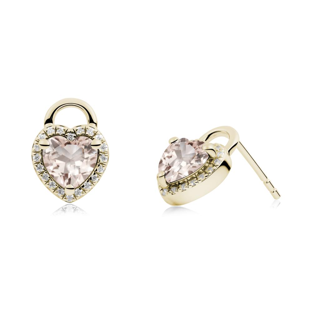 Heart Shaped Morganite Halo Stud Earrings - LUO Jewelry #metal_14k yellow gold