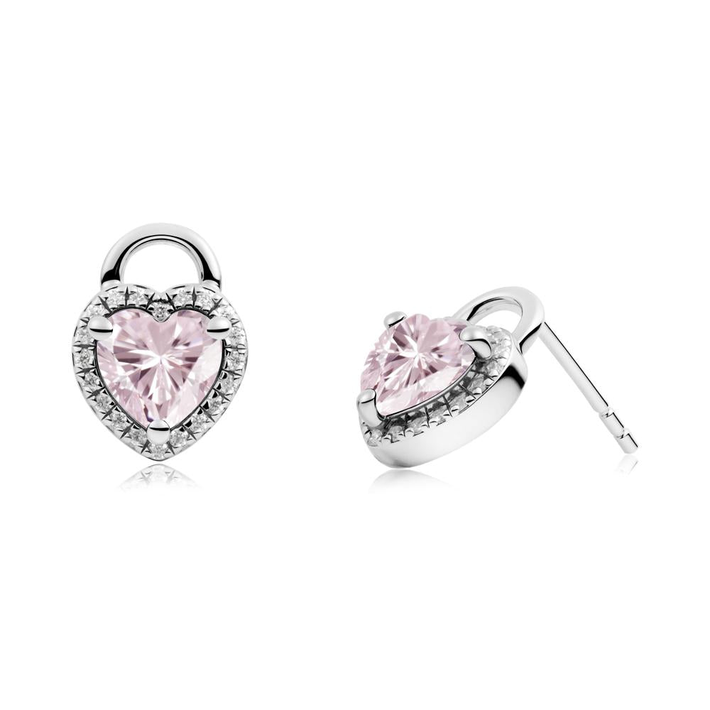 Heart Shaped Pink Cubic Zirconia Halo Earrings - LUO Jewelry #metal_14k white gold
