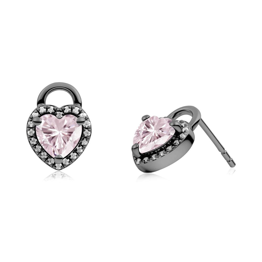Heart Shaped Pink Cubic Zirconia Halo Earrings - LUO Jewelry #metal_black finish sterling silver