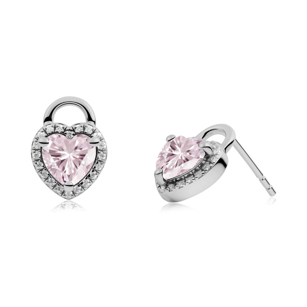 Heart Shaped Pink Cubic Zirconia Halo Earrings - LUO Jewelry #metal_platinum