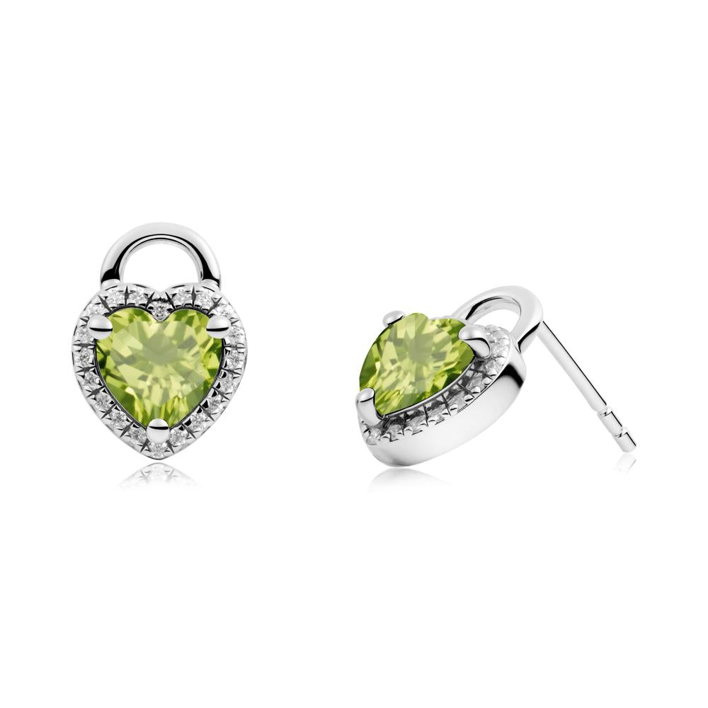 Heart Shaped Peridot Halo Earrings - LUO Jewelry #metal_14k white gold