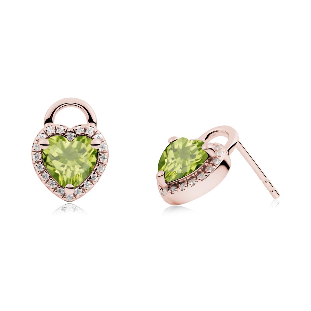 Heart Shaped Peridot Halo Earrings - LUO Jewelry #metal_18k rose gold