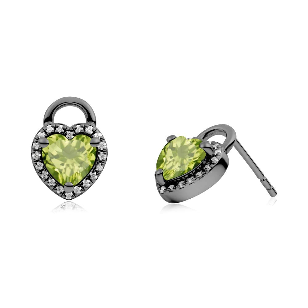 Heart Shaped Peridot Halo Earrings - LUO Jewelry #metal_black finish sterling silver