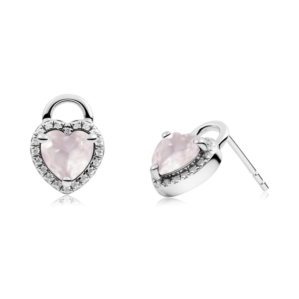 Heart Shaped Rose Quartz Halo Earrings - LUO Jewelry #metal_14k white gold