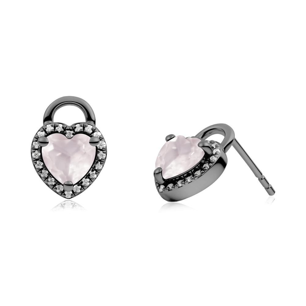 Heart Shaped Rose Quartz Halo Earrings - LUO Jewelry #metal_black finish sterling silver