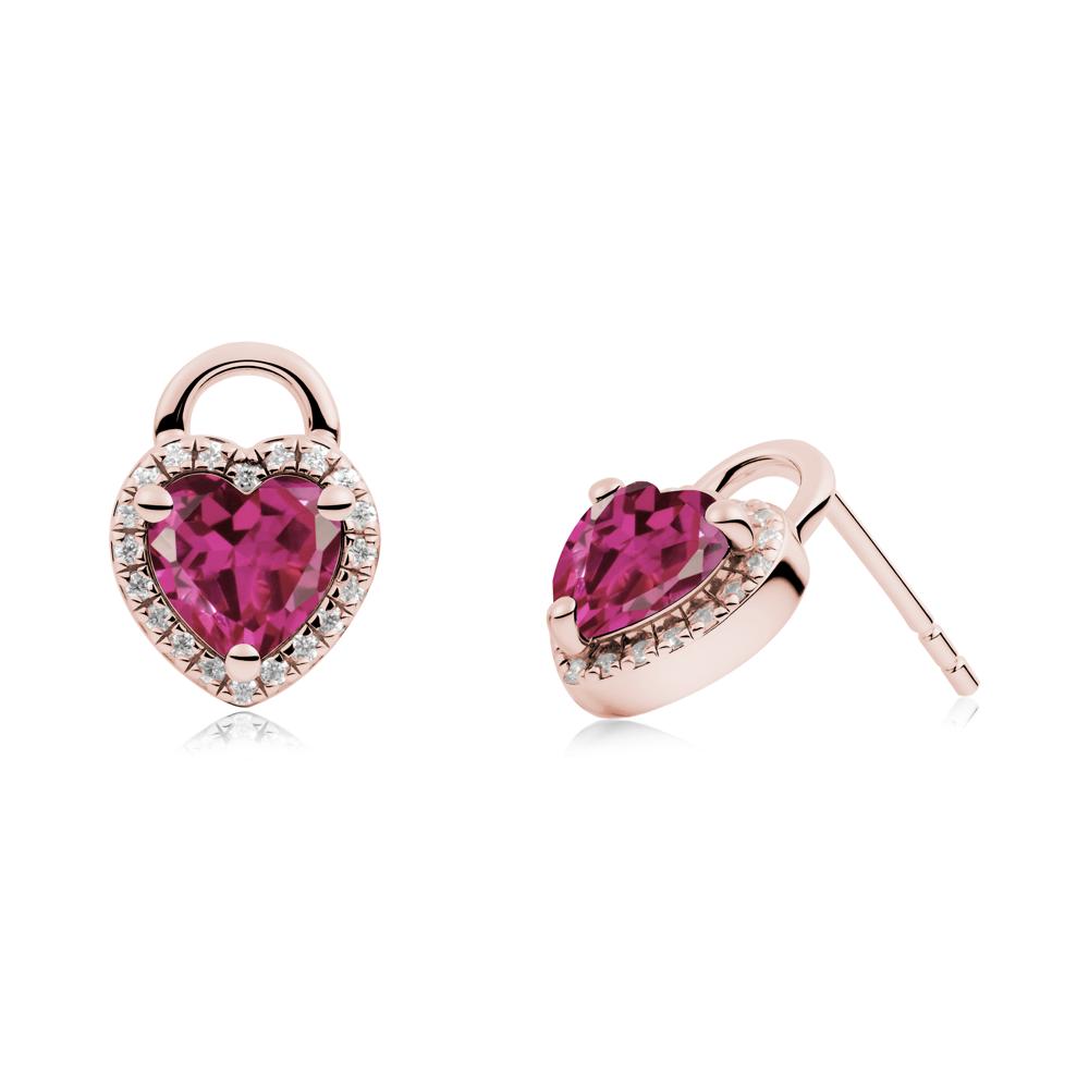 Heart Shaped Ruby Halo Stud Earrings - LUO Jewelry #metal_18k rose gold