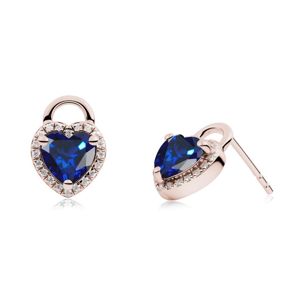 Heart Shaped Sapphire Halo Earrings - LUO Jewelry #metal_14k rose gold