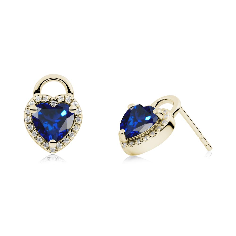 Heart Shaped Sapphire Halo Earrings - LUO Jewelry #metal_14k yellow gold