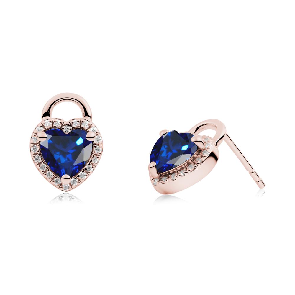 Heart Shaped Sapphire Halo Earrings - LUO Jewelry #metal_18k rose gold