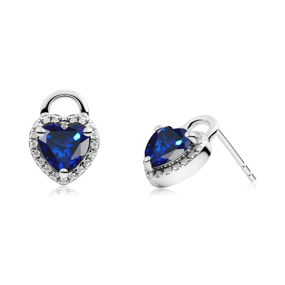 Heart Shaped Sapphire Halo Earrings - LUO Jewelry #metal_18k white gold