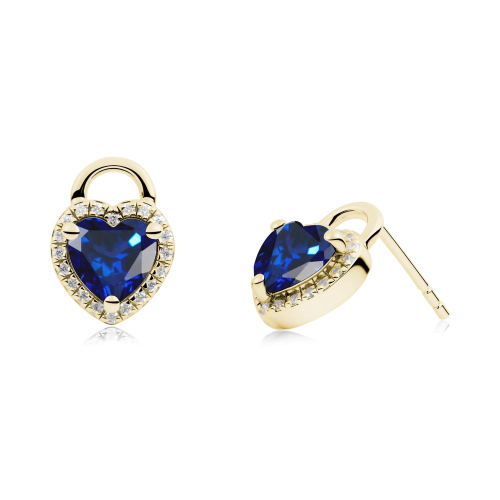 Heart Shaped Sapphire Halo Earrings - LUO Jewelry #metal_18k yellow gold