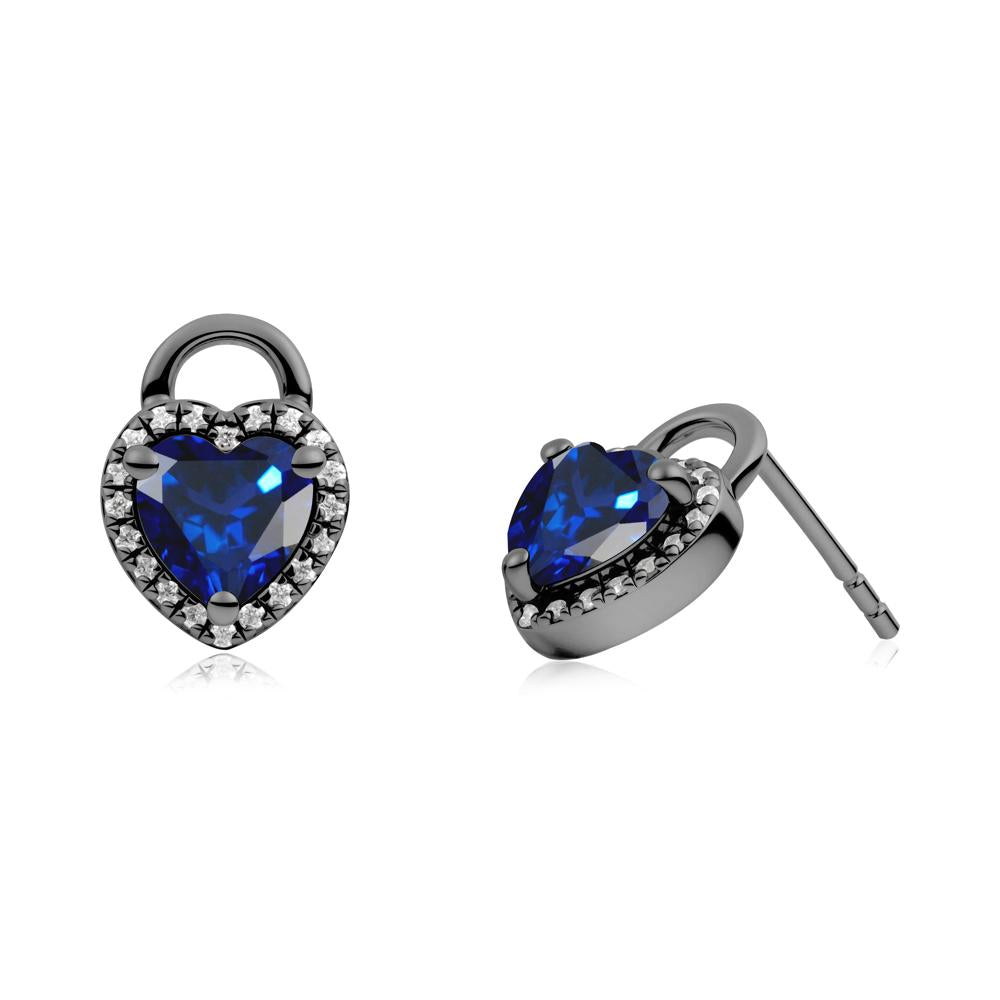 Heart Shaped Sapphire Halo Earrings - LUO Jewelry #metal_black finish sterling silver