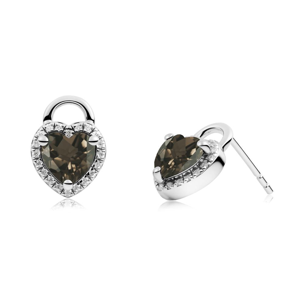 Heart Shaped Smoky Quartz Halo Stud Earrings - LUO Jewelry #metal_14k white gold
