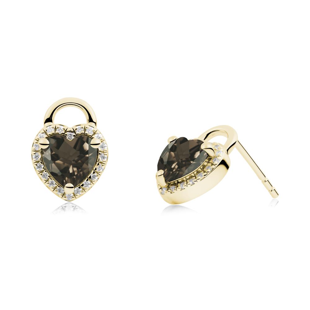 Heart Shaped Smoky Quartz Halo Stud Earrings - LUO Jewelry #metal_18k yellow gold