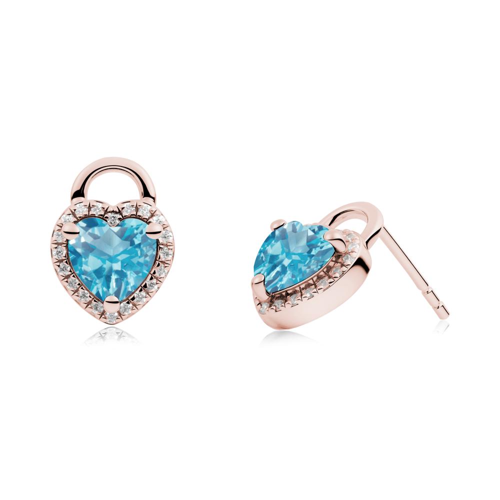 Heart Shaped Swiss Blue Topaz Halo Stud Earrings - LUO Jewelry #metal_18k rose gold
