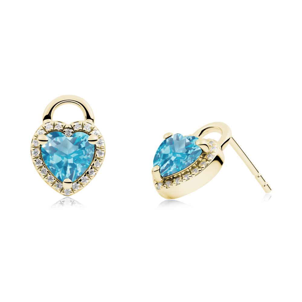 Heart Shaped Swiss Blue Topaz Halo Stud Earrings - LUO Jewelry #metal_18k yellow gold