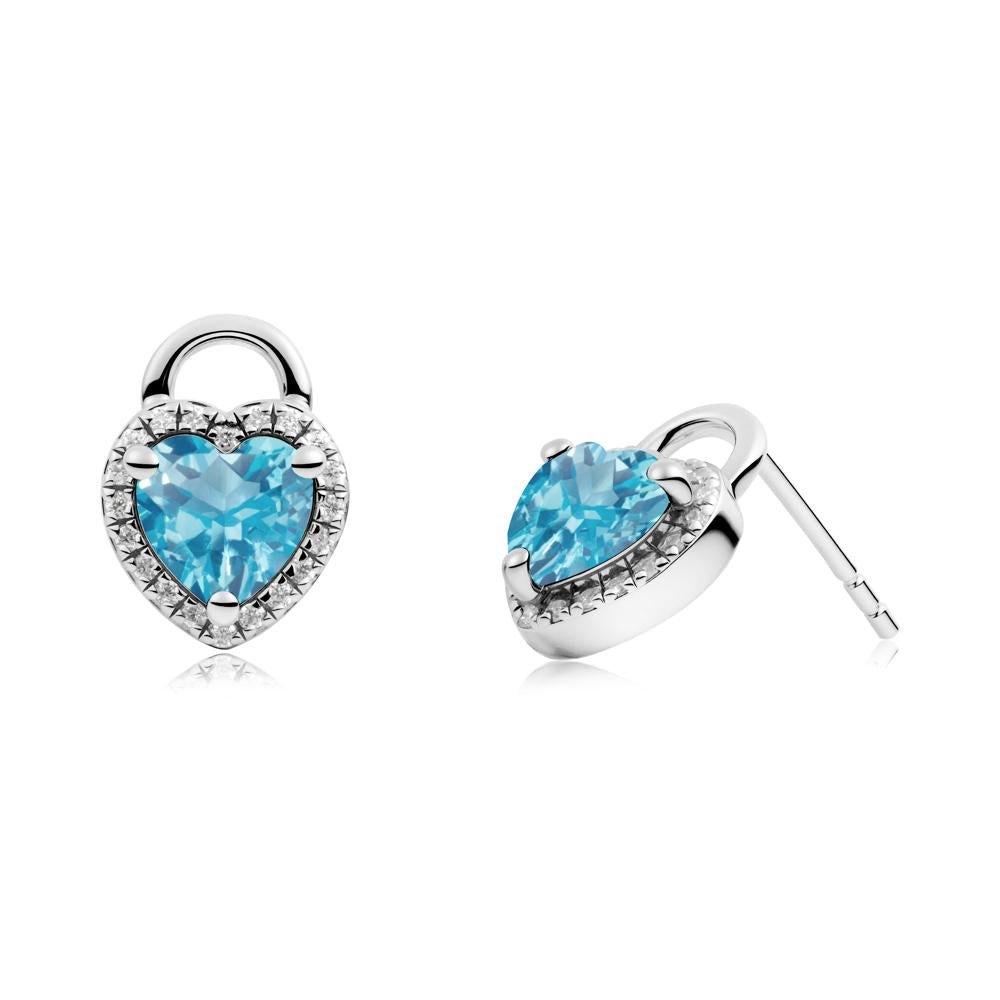 Heart Shaped Swiss Blue Topaz Halo Stud Earrings - LUO Jewelry #metal_sterling silver