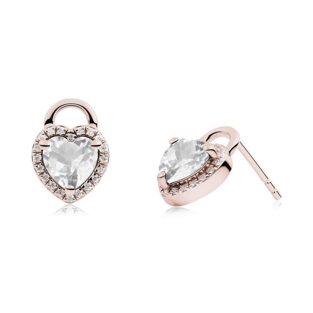 Heart Shaped White Topaz Halo Stud Earrings - LUO Jewelry #metal_14k rose gold