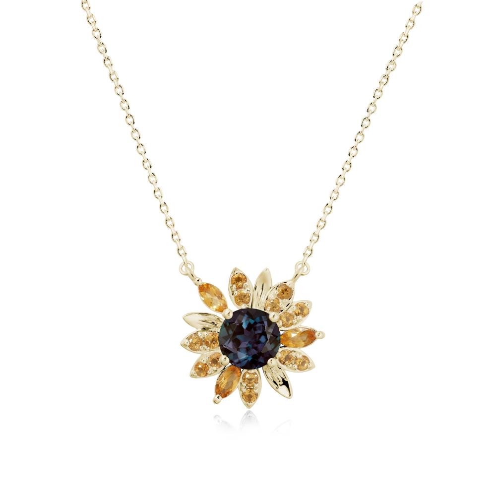 Alexandrite and Citrine Sunflower Pendant Necklace - LUO Jewelry #metal_14k yellow gold