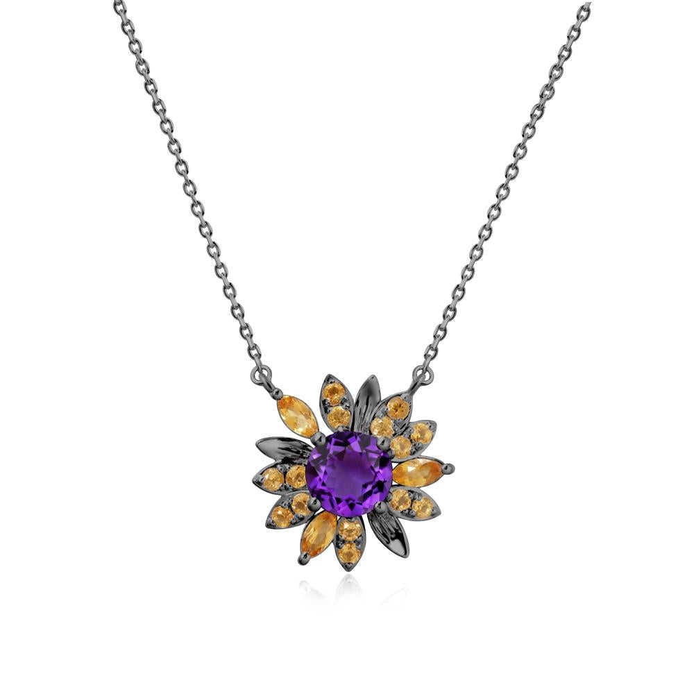 Sunflower Inspired Amethyst and Citrine Necklace - LUO Jewelry #metal_black finish sterling silver