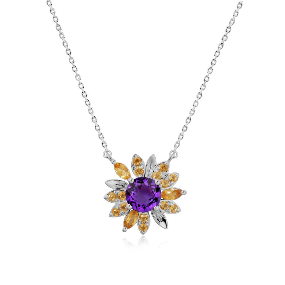 Sunflower Inspired Amethyst and Citrine Necklace - LUO Jewelry #metal_platinum