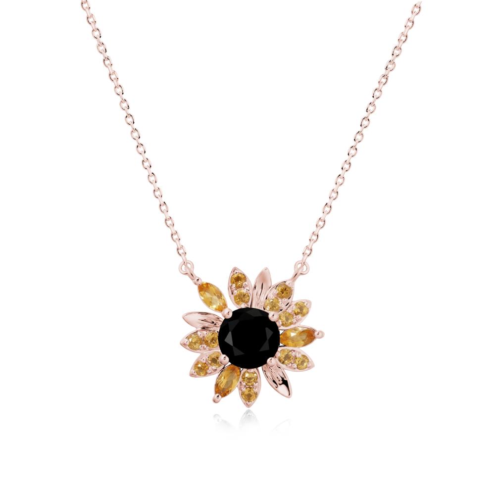 Round Black Spinel and Citrine Sunflower Necklace - LUO Jewelry #metal_18k rose gold