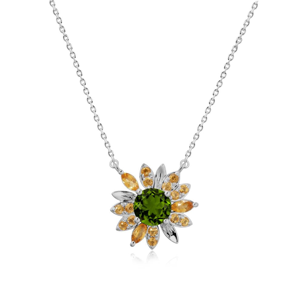 Round Diopside and Citrine Sunflower Necklace - LUO Jewelry #metal_platinum