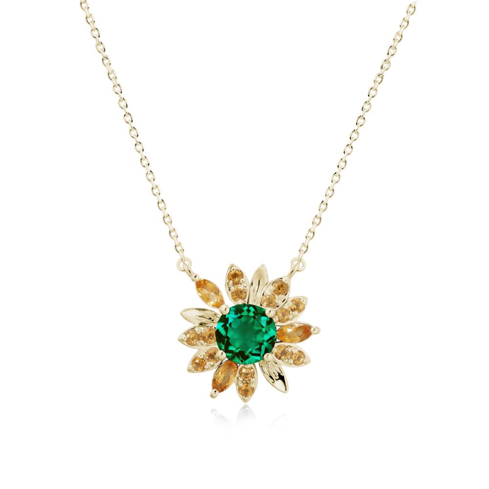 Emerald and Citrine Sunflower Pendant Necklace - LUO Jewelry #metal_14k yellow gold