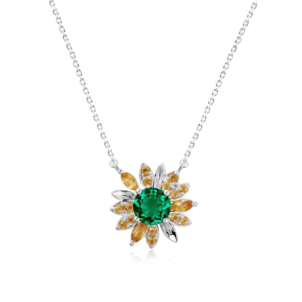 Emerald and Citrine Sunflower Pendant Necklace - LUO Jewelry #metal_18k white gold