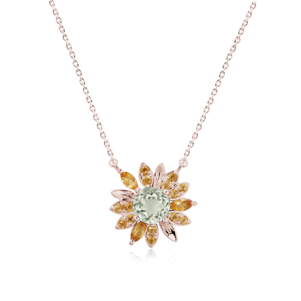 Round Green Amethyst and Citrine Sunflower Necklace - LUO Jewelry #metal_14k rose gold