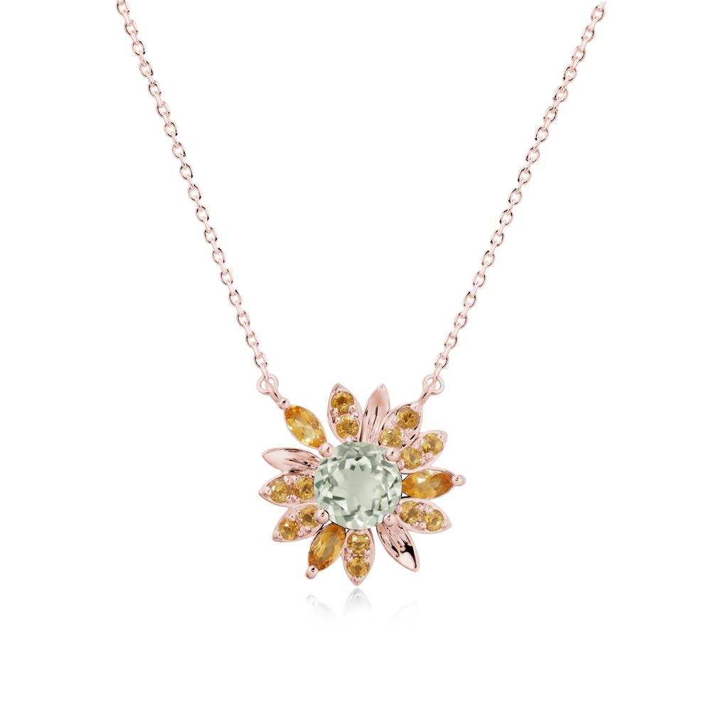 Round Green Amethyst and Citrine Sunflower Necklace - LUO Jewelry #metal_18k rose gold
