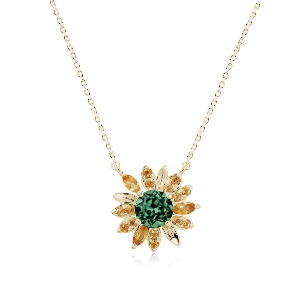 Green Sapphire and Citrine Sunflower Pendant Necklace - LUO Jewelry #metal_14k yellow gold