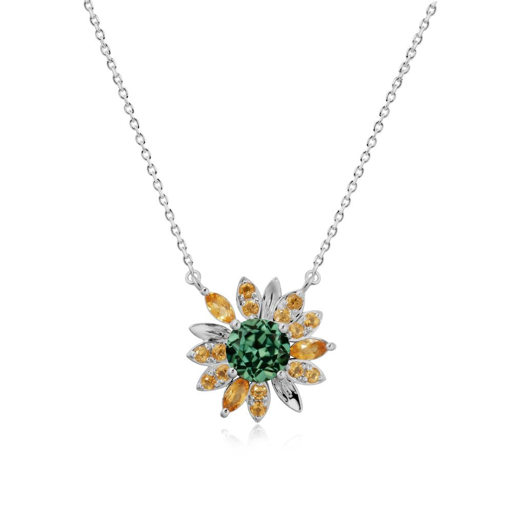 Green Sapphire and Citrine Sunflower Pendant Necklace - LUO Jewelry #metal_platinum
