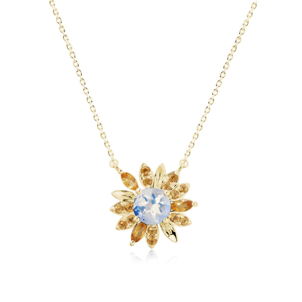 Moonstone and Citrine Sunflower Pendant Necklace - LUO Jewelry #metal_18k yellow gold