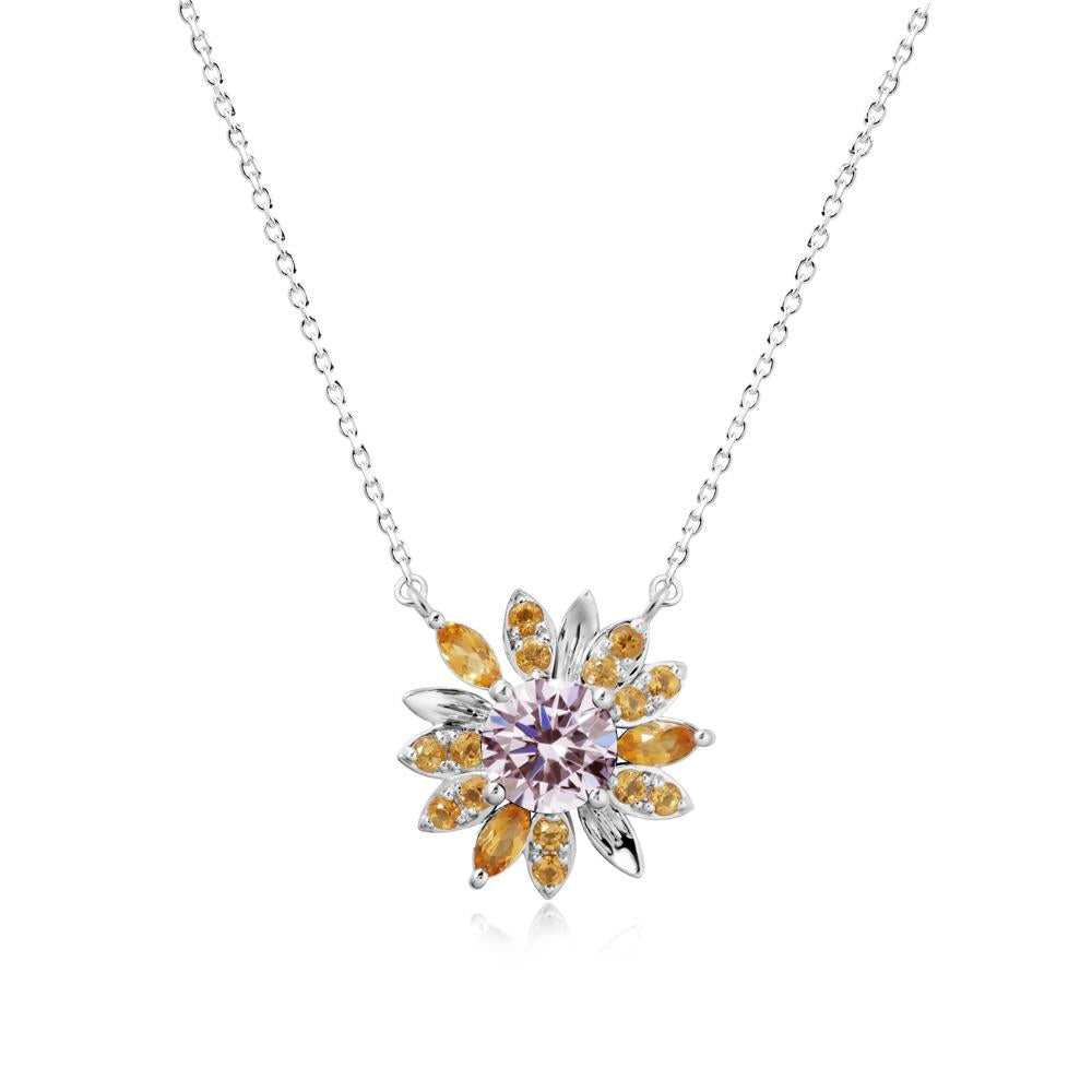 Pink Cubic Zirconia and Citrine Sunflower Pendant Necklace - LUO Jewelry #metal_sterling silver
