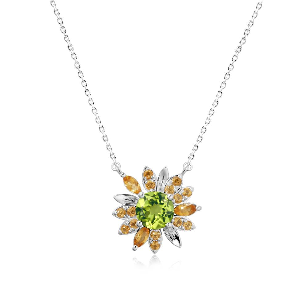 Sunflower Inspired Peridot and Citrine Necklace - LUO Jewelry #metal_14k white gold
